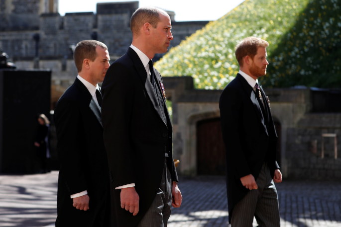 Princai Williamas ir Harry per princo Philipo laidotuves  /„Scanpix“ nuotr.