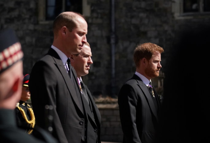 Princai Williamas ir Harry per princo Philipo laidotuves  /„Scanpix“ nuotr.