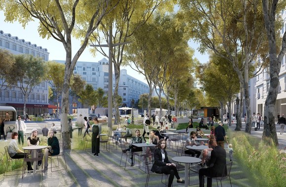 Eliziejaus laukų prospektas iki 2024 metų virs nauju Paryžiaus sodu / „Paris Futur“ nuotr.