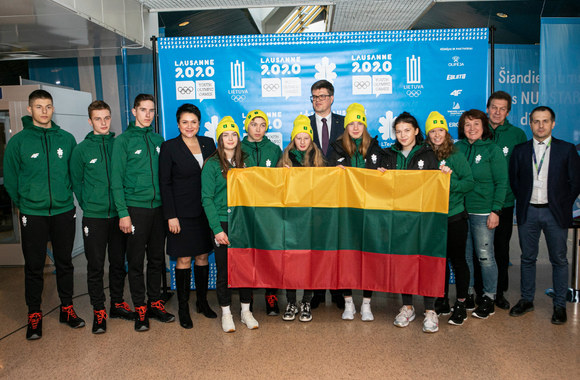 Lietuvos jaunimo delegacijos palydėtuvės į žiemos jaunimo olimpines žaidynes Lozanoje/Pauliaus Peleckio/„ŽMONĖS Foto“ nuotr.