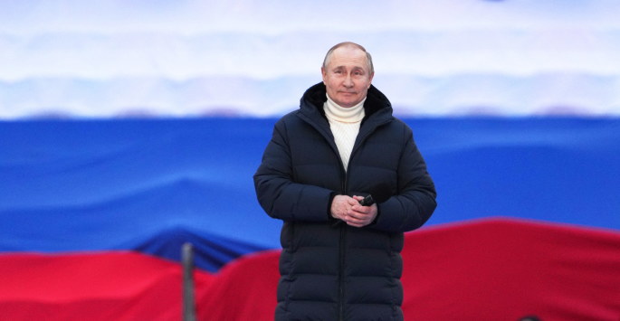 Vladimiras Putinas Krymo aneksijos metinių proga surengtame koncerte Maskvoje teisino Rusijos karą Ukrainoje / Scanpix nuotr.