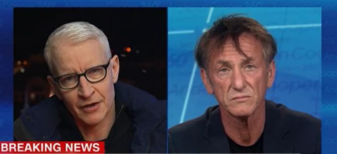 Seanas Pennas ir CNN žurnalistas Andersonas Cooperis / Stopkadro nuotr.