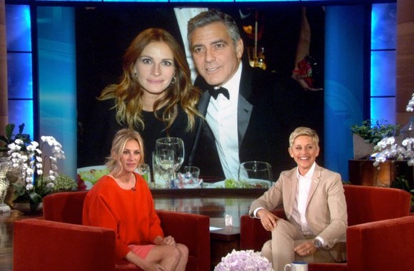 VIDEO kadras: Julia Roberts kalba apie savo bičiulio George\'o Clooney sužadėtuves