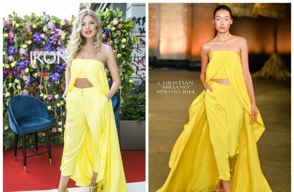 Indrės Kvedarienės (modelis Solveiga Mykolaitytė kairėje) ir Christiano Siriano kostiumai