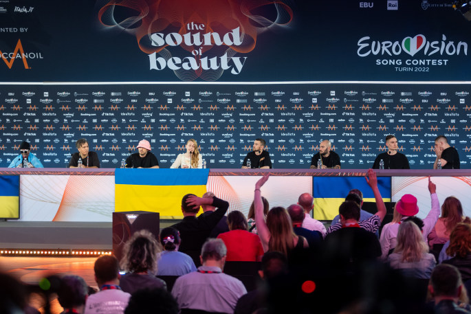 „Eurovizijos“ nugalėtojai ukrainiečiai „Kalush Orchestra“ spaudos konferencijoje / Luko Balandžio nuotr.