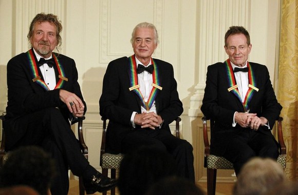 „Led Zeppelin“  grupės nariai Robertas Plantas, Jimmy Page'as ir Johnas Paulas Jonesas