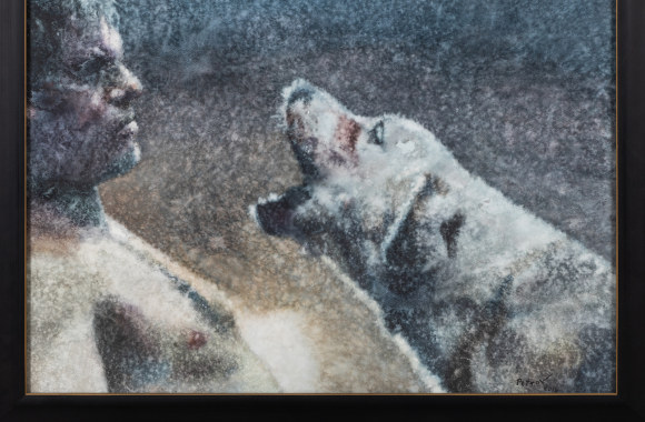 Ievgen Petrov, Žmogus kanda šunį 2, 2014. Akvarelė, popierius,  50х70 cm, 2000 EUR