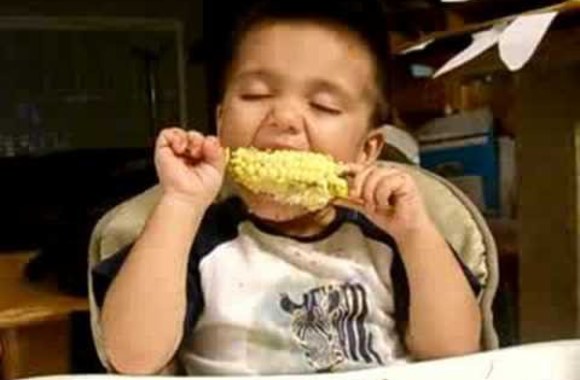 VIDEO kadras: Vaikas užmiega valgydamas kukurūzą