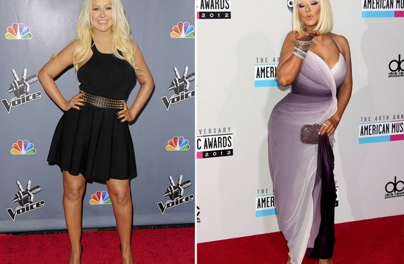 Christina Aguilera dabar (kairėje) ir pernai lapkritį
