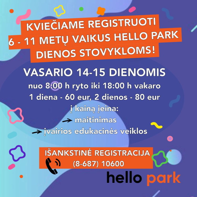 Interaktyvių atrakcijų parkas šeimai „Hello Park“ kviečia į dienos stovyklą