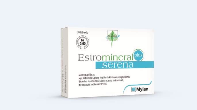 „Estromineral Serena Plus“ maisto papildas menopauzės amžiaus moterims.