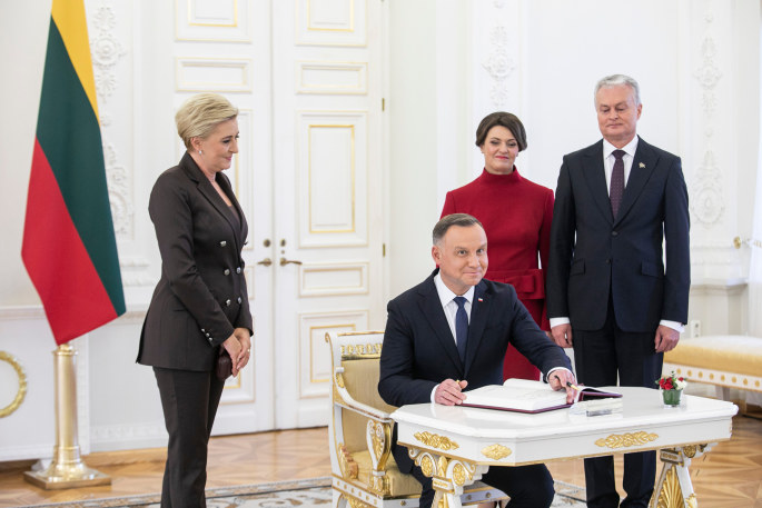Prezidento Gitano Nausėdos ir Dianos Nausėdienės susitikimas su Lenkijos prezidentu Andrzejumi Duda ir jo žmona Agata Kornhauser-Duda / Pauliaus Peleckio nuotr.