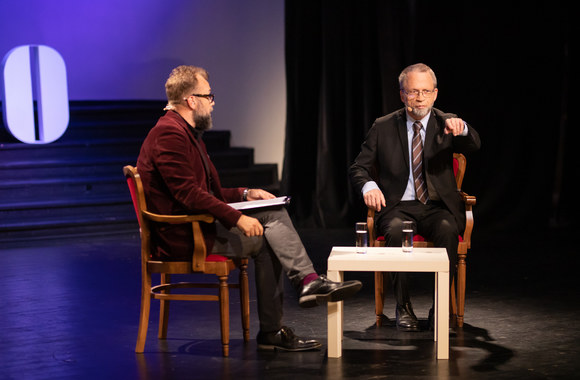 Antano Mockaus paskaita su Ryčiu Zemkausku/ Gedmanto Kropio nuotr. 