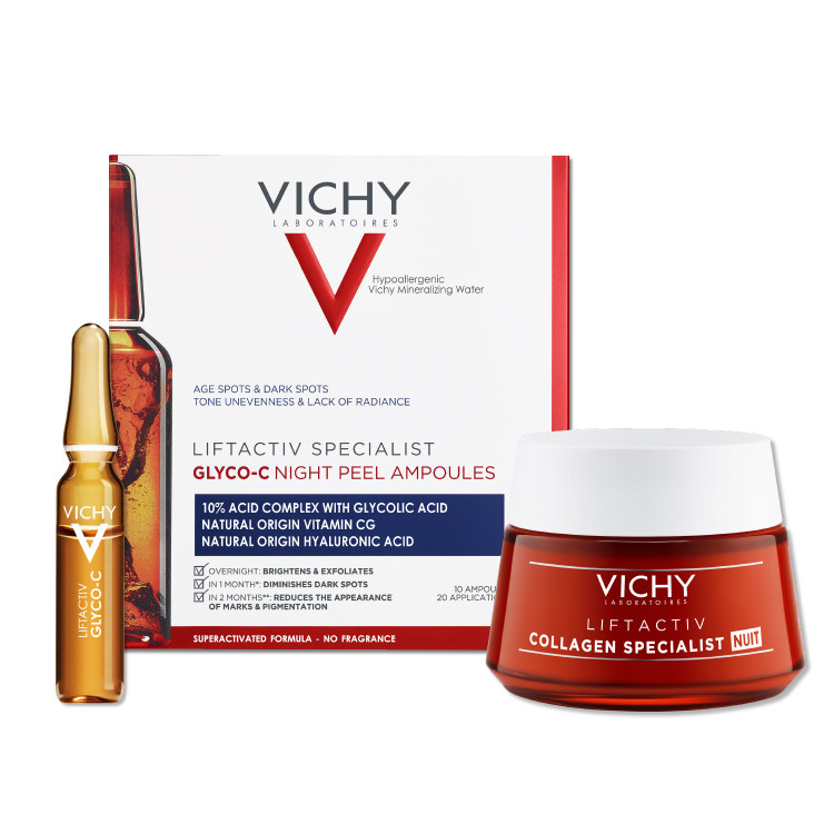 „Vichy“ veido kremas „Liftactiv Collagen Specialist“ ir naktinės veido ampulės „Liftactiv GLYCO-C“