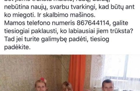 Daina Bosas pasidalijo prašymu padėti gausiai šeimai, neturinčiai net maisto