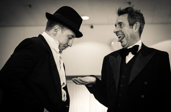 Marius Repšys ir Arūnas Sakalauskas spektaklio „Jelizaveta Bam“ repeticijoje